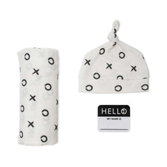 Lulujo Hello World Newborn Hat & Swaddle Set Hugs & Kisses