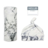 Lulujo Hello World Newborn Hat & Swaddle Set Marble