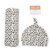 Lulujo Hello World Newborn Hat & Swaddle Set Leopard