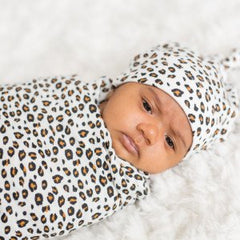 Lulujo Hello World Newborn Hat & Swaddle Set Leopard