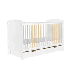 Ickle Bubba Coleby Scandi Cot Bed with Under Drawer Scandi White - Premium Pocket Sprung Mattress