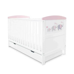 Ickle Bubba Coleby Style Cot Bed with Under Drawer Elephant Love Pink - Without Mattress