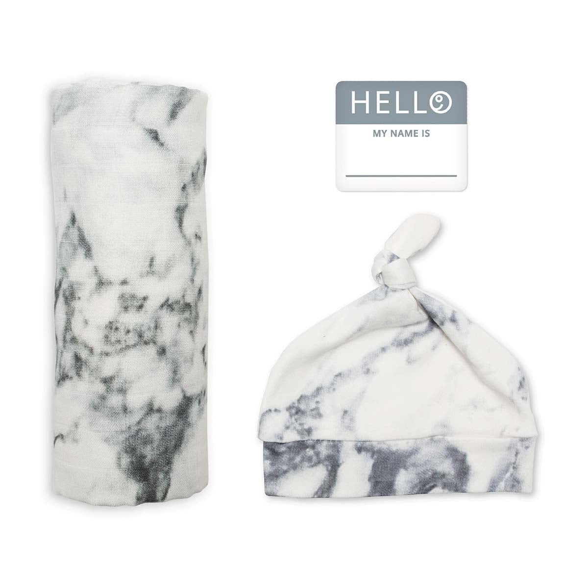 Lulujo Hello World Newborn Hat & Swaddle Set Marble