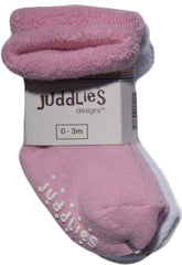 Juddlies Infant Socks 2 Pairs 0-3M Pink & White*