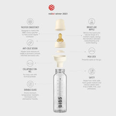 BIBS Baby Glass Bottle Complete Set Latex 225ml - Ivory