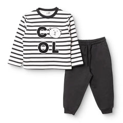 HelloBaby Boys Tracksuit Set Bear Print Lace-up Cool Boy Crew Neck Full Length Long Sleeve - Black Printed