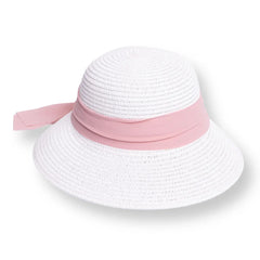 HelloBaby Baby Girl Straw Ribbon Hat - White