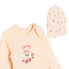 HelloBaby Girls Body-Footed Bottom-Hat Cherry with Poppers Crew Neck Long Leg Long Sleeve - Light Pink