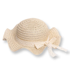 HelloBaby Baby Girl Straw Ribbon Hat - Ecru