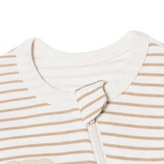 Baby Boy Footed Sleepsuit Striped Zip Fastening Crew Neck - Beige