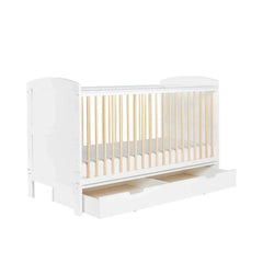 Ickle Bubba Coleby Scandi Cot Bed with Under Drawer Scandi White - Fibre Mattress