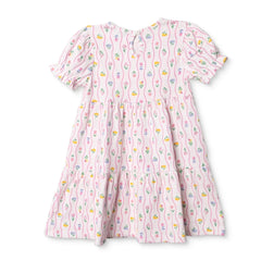HelloBaby Girls Dress Ditsy Flower Crew Neck Short Sleeve - Ecru Printed