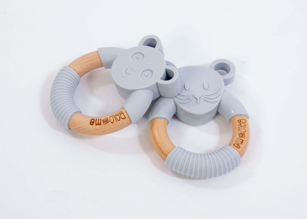 Belo And Me Animal Wood Teether Monty Mouse Blue/Grey