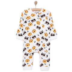 HelloBaby Boys Romper Zip-up Crew Neck Long Leg Long Sleeve - Ecru