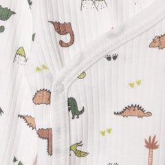 Tiffany Boys Bodysuit Dinosaur with Poppers V-Neck Long Sleeve - Ecru