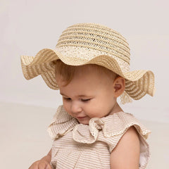 HelloBaby Baby Girl Straw Ribbon Hat - Ecru