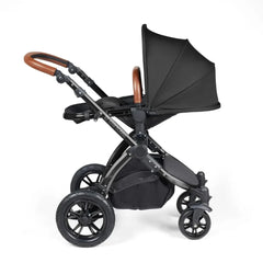 Ickle Bubba Stomp Luxe Travel System with i-Size Stratus Car Seat & ISOFIX Base 12 pcs - Black & Midnight & Tan