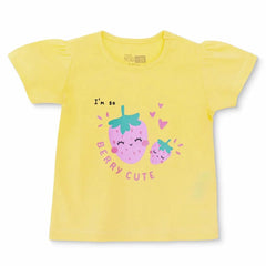 HelloBaby Girls T-shirt Strawberry Print Crew Neck Short Sleeve - Yellow