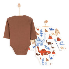 HelloBaby Boy 2-Pack Long Sleeve Bodysuit - Beige