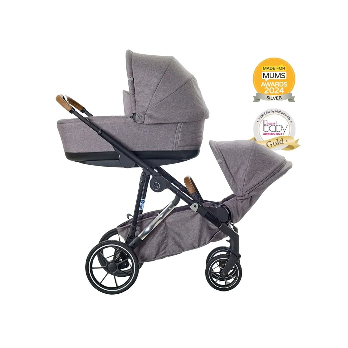 Mee-Go Uno Plus 2-in-1 Pushchair & Pram - Grey/Chrome