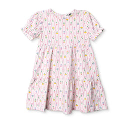 HelloBaby Girls Dress Ditsy Flower Crew Neck Short Sleeve - Ecru Printed