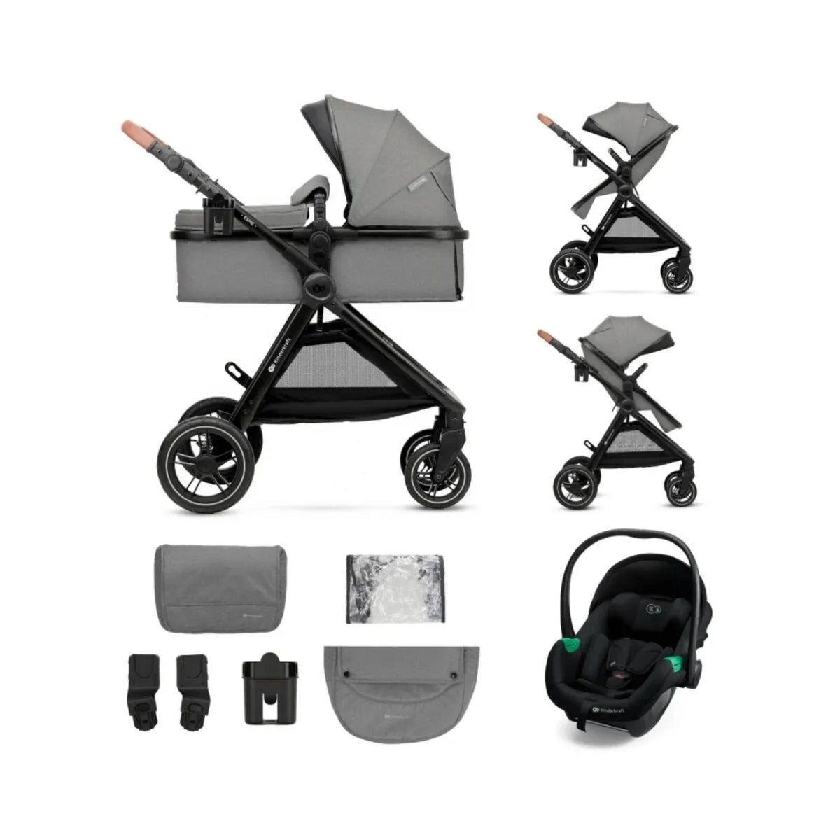 Kinderkraft Esme Pro 3-in-1 Travel System with Mink Pro Car Seat - Moonlight Grey
