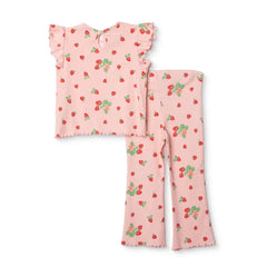 HelloBaby Girls Blouse & Leggings Set Cherry Print Berry Belle Crew Neck Full Length Short Sleeve - Pink Printed