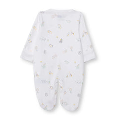 HelloBaby Boys Footed Romper Animal with Poppers Crew Neck Long Leg Long Sleeve - White Printed
